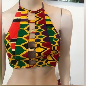 COPY - African fabric cutout backless top